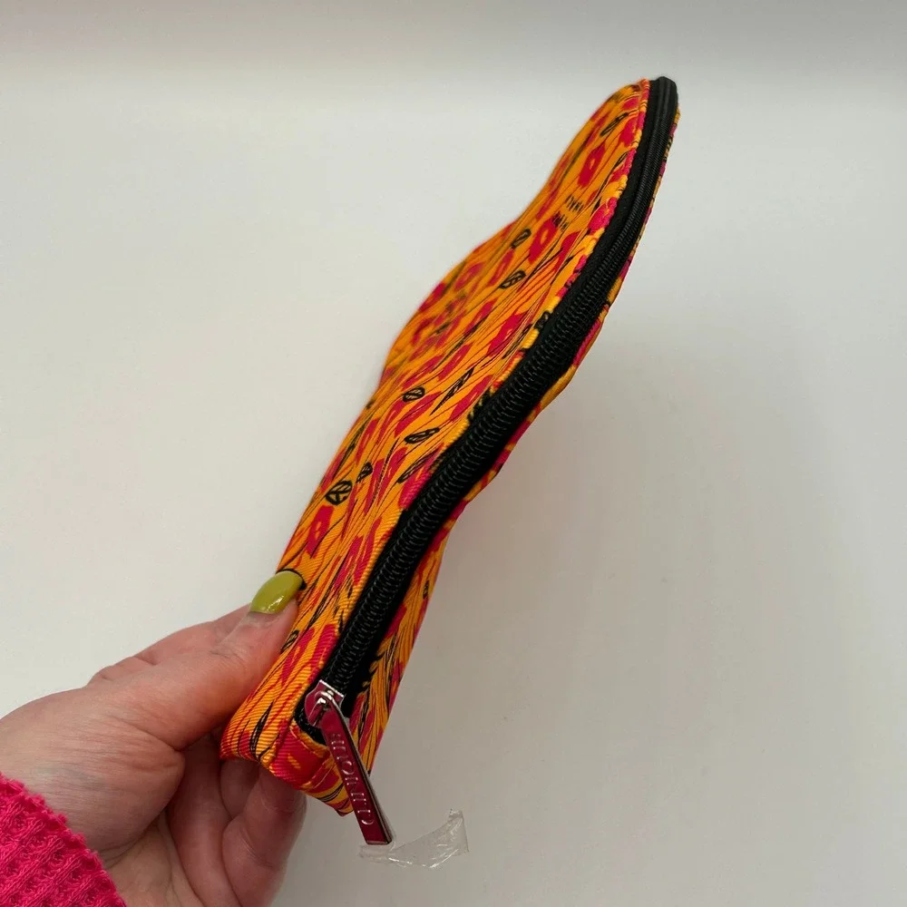 Clinique x Donald Robertson Makeup Bag Orange Pink Lips Leaf Cosmetic Pouch NWOT